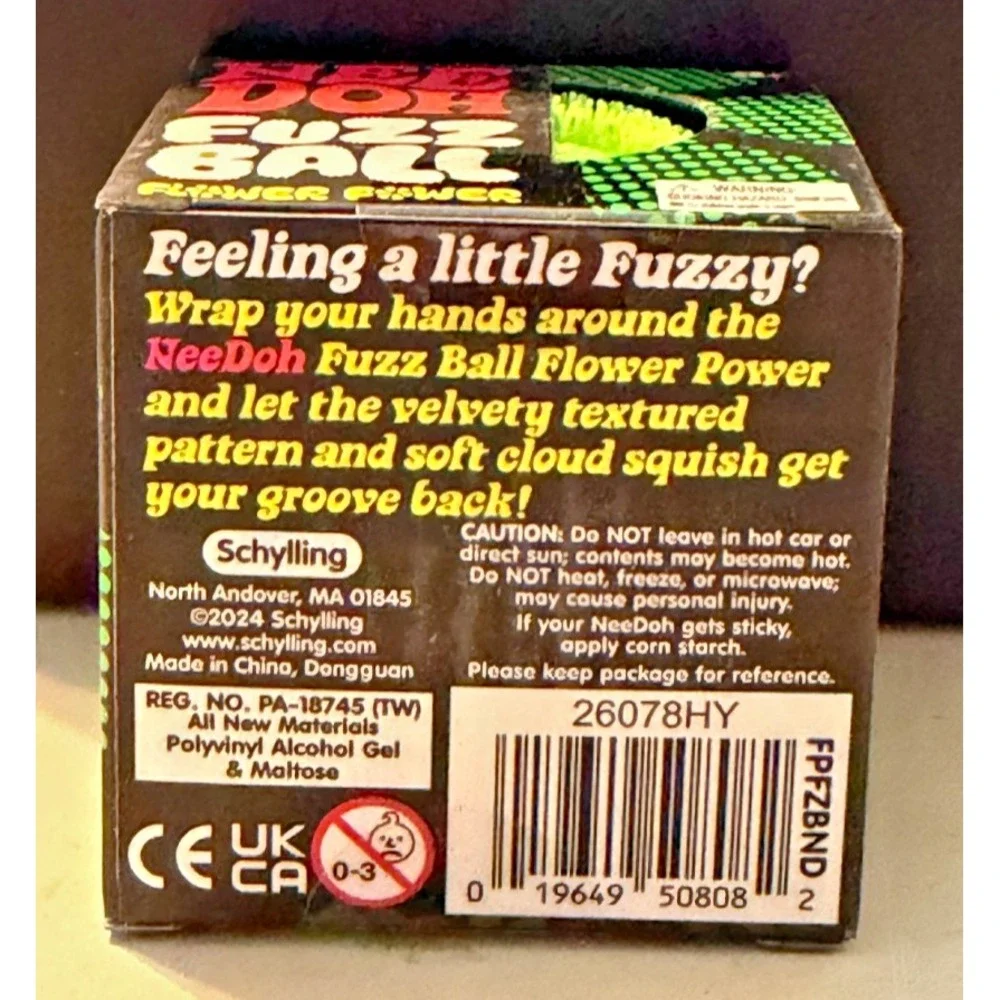 Schylling Authentic Needoh FUZZ BALL Flower Power Squish GREEN🔥
